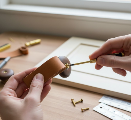 DIY Leather Drawer Pulls Tutorial for Cabinet Makeovers