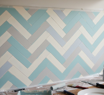 DIY Painted Herringbone Backsplash Projects for Kitchen Updates
