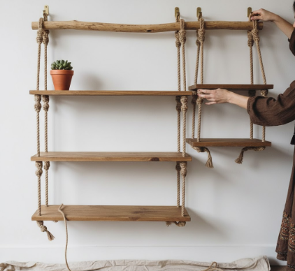 DIY Rope Shelf Hanging Installation for Bohemian Style